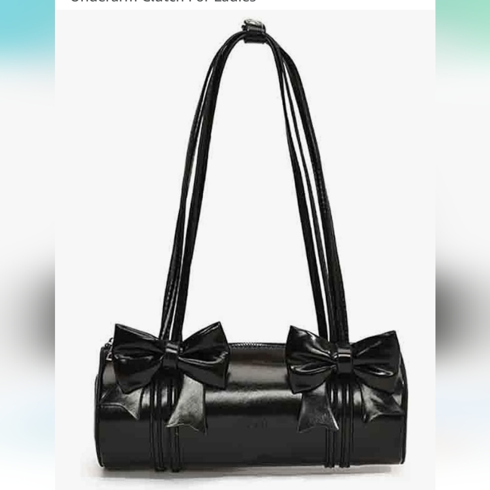 Black Skinny Round Handbag with Bows NWOT